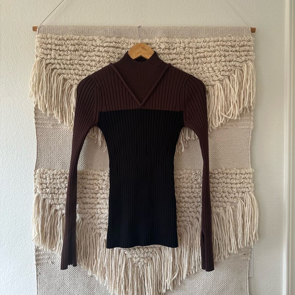 Marina Moscone Colorblock Mockneck Sweater